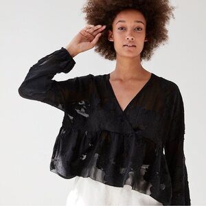 Aritzia Wilfred Augustine Peplum Top in Black Jacquard